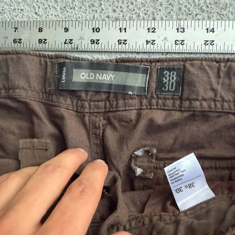 Old Navy Loose Fit Brown Linen-Blend Wide Leg Pants
